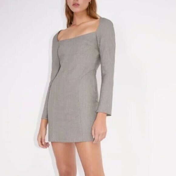 NWOT Zara Blogger Favorite Square Neck Houndstooth Long Sleeve Mini Dress Medium - Picture 1 of 10
